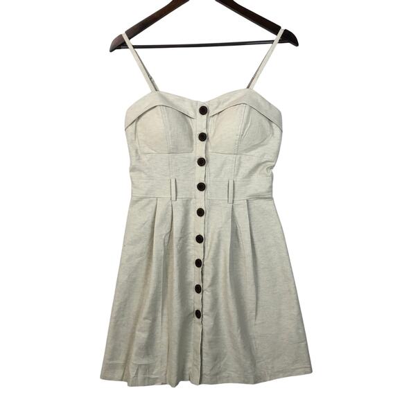 Poetry Dress Button Front Spaghetti Strap Sweetheart Neck Beige Size M EUC - Picture 1 of 15